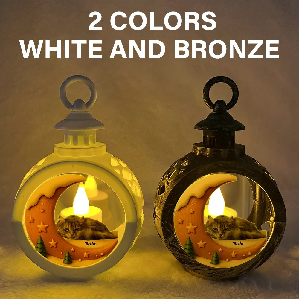 Custom Photo I Love You To The Moon Pet Memorial - Personalized Candlelight Lantern Ornament