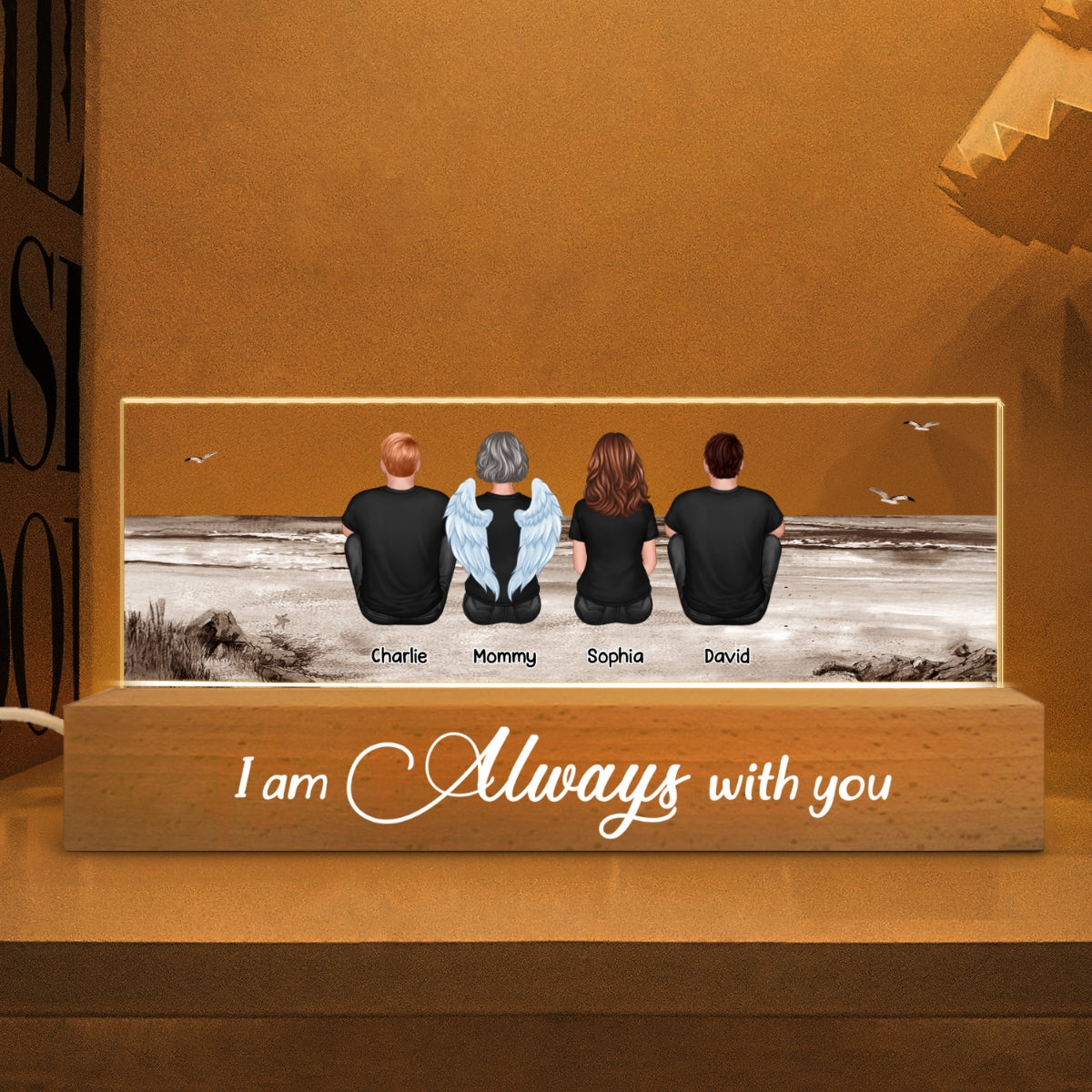 Always With You Sky Family Members, Memorial Personalized Acrylic Block LED Night Light, Sympathy Gift