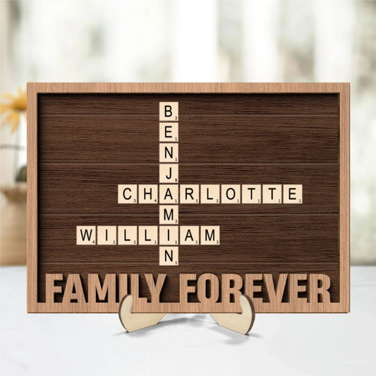 Our Family Crossword Puzzle Art Home Decor Gift Personalized 1-Layer Wooden Plaque