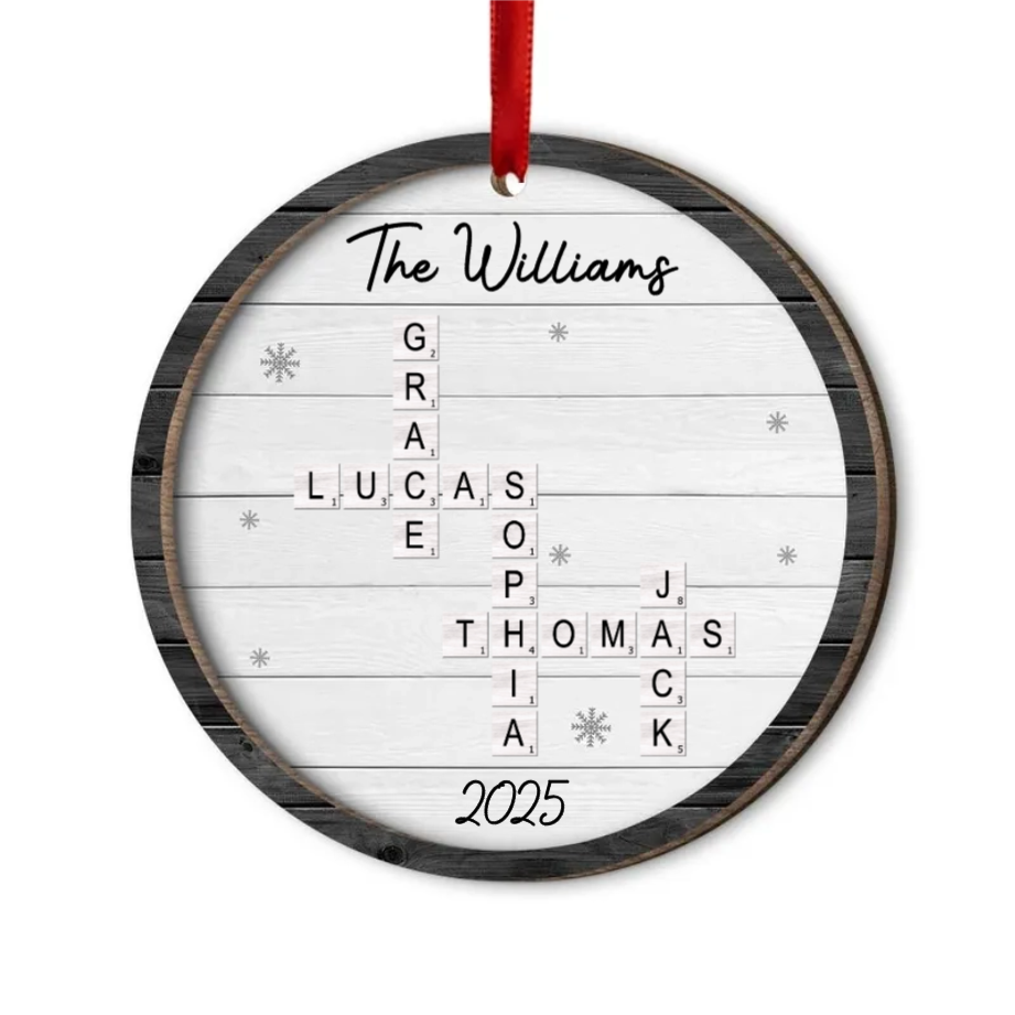 Personalized Unique Family Gift For A Family Custom Names Crossword Wood Ornament