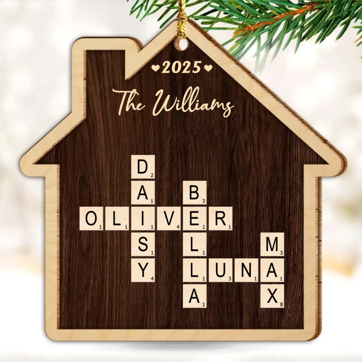 Personalized Family House Crossword Art Scrabble Wood Ornament