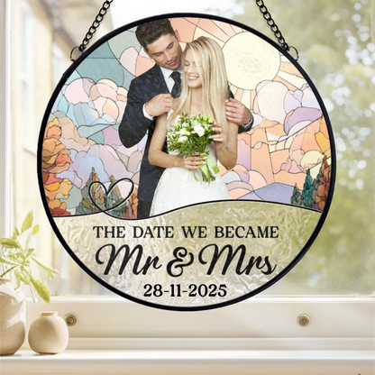 Custom Photo Acrylic Window Hanging Suncatcher - Personalized Anniversary Wedding Gifts For Husband And Wife, Him And Her