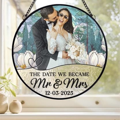 Custom Photo Acrylic Window Hanging Suncatcher - Personalized Anniversary Wedding Gifts For Husband And Wife, Him And Her