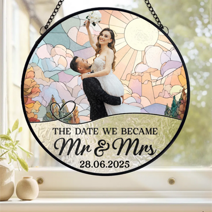 Custom Photo Acrylic Window Hanging Suncatcher - Personalized Anniversary Wedding Gifts For Husband And Wife, Him And Her