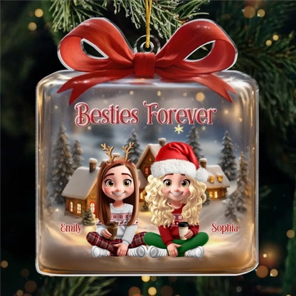 Custom Acrylic Ornament - Personalized Christmas Best Friend Birthday Gifts For Women, Besties, Sisters, BFF - Besties Forever Holiday Cheer