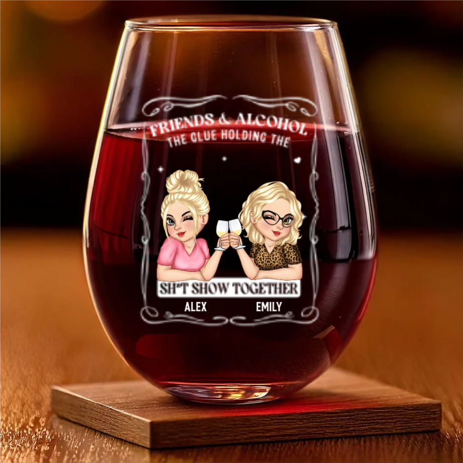 Custom Wine Glass - Personalized Best Friend Birthday Gifts For Women, Besties, Sisters, BFF - Together We Shine Brighter