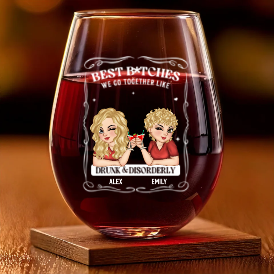 Custom Wine Glass - Personalized Best Friend Birthday Gifts For Women, Besties, Sisters, BFF - Together We Shine Brighter