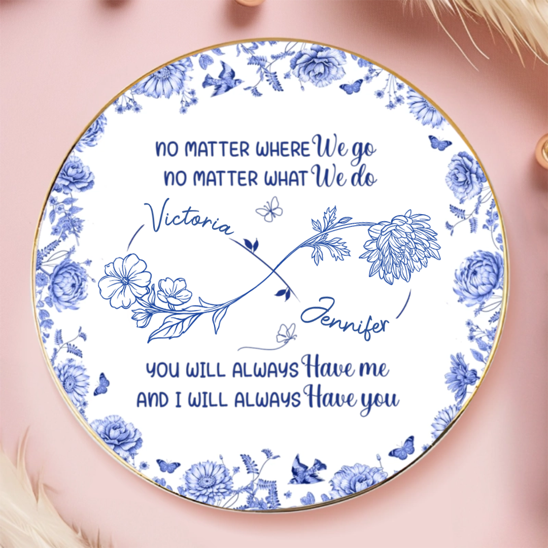 Custom Full-Print Round Jewelry Dish - Personalized Best Friend Birthday Gifts For Women, Besties, Sisters, BFF - Blooming Together Like Wildflowers