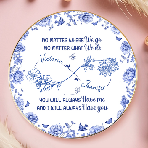 Custom Full-Print Round Jewelry Dish - Personalized Best Friend Birthday Gifts For Women, Besties, Sisters, BFF - Blooming Together Like Wildflowers