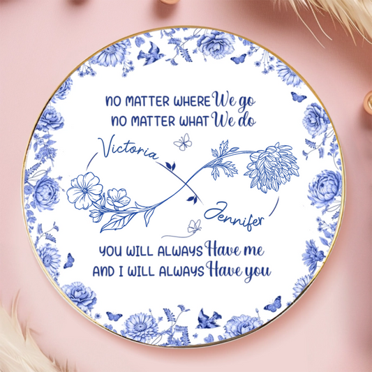 Custom Full-Print Round Jewelry Dish - Personalized Best Friend Birthday Gifts For Women, Besties, Sisters, BFF - Blooming Together Like Wildflowers