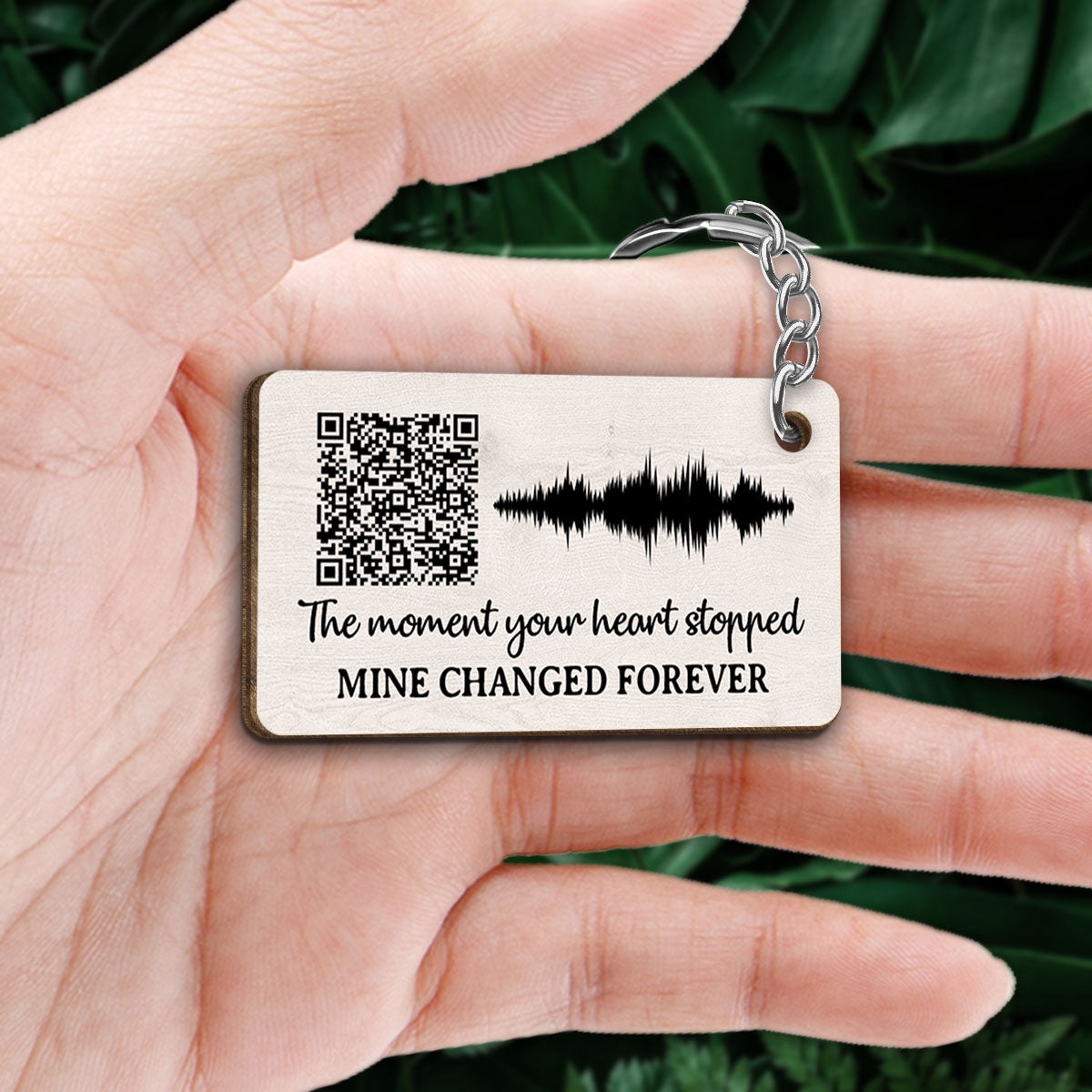 The Moment Your Heart Stopped Voicemail Scannable QR Code Personalized Wooden Keychain