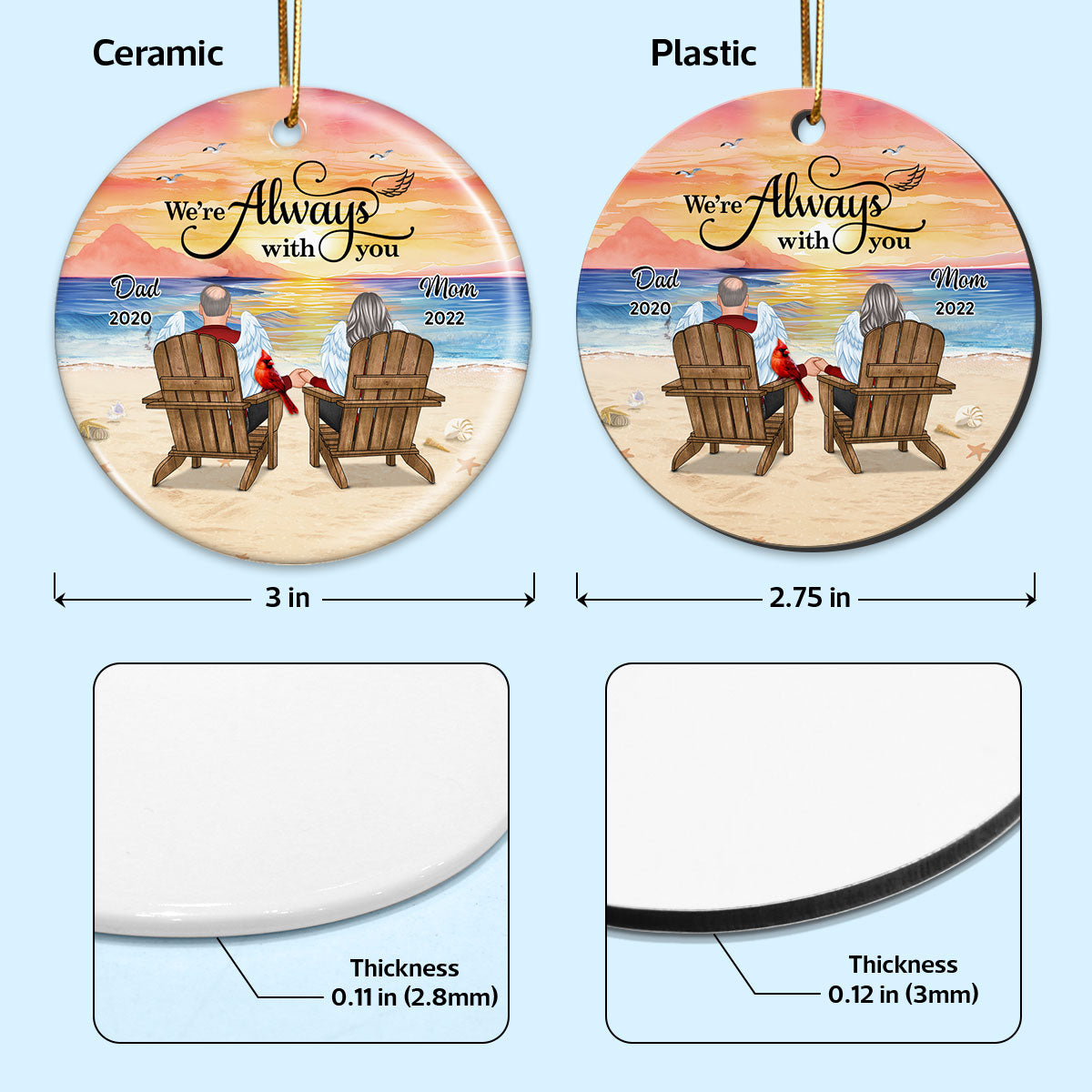 Dad Mom Sitting On Chair At Beach Memorial Keepsake Personalized Circle Ornament