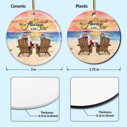 Dad Mom Sitting On Chair At Beach Memorial Keepsake Personalized Circle Ornament