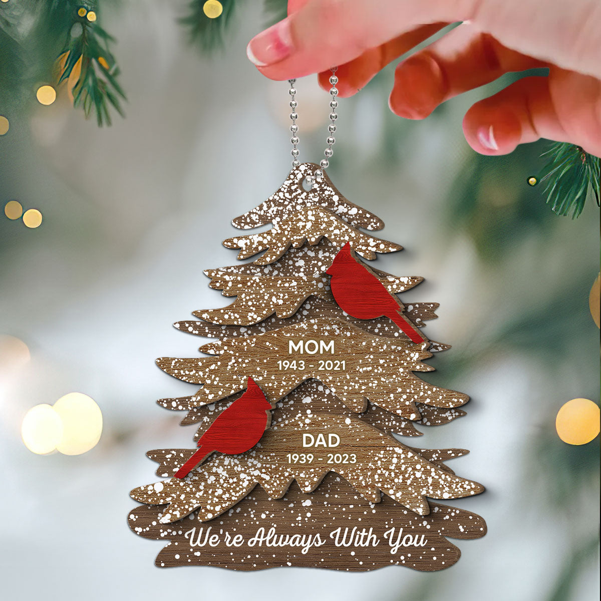 Cardinals Always With You Memorial Christmas Personalized 2-Layer Wooden Ornament, Christmas Decor, Sympathy Gift, Remembrance Gift