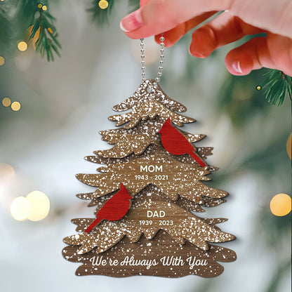 Cardinals Always With You Memorial Christmas Personalized 2-Layer Wooden Ornament, Christmas Decor, Sympathy Gift, Remembrance Gift