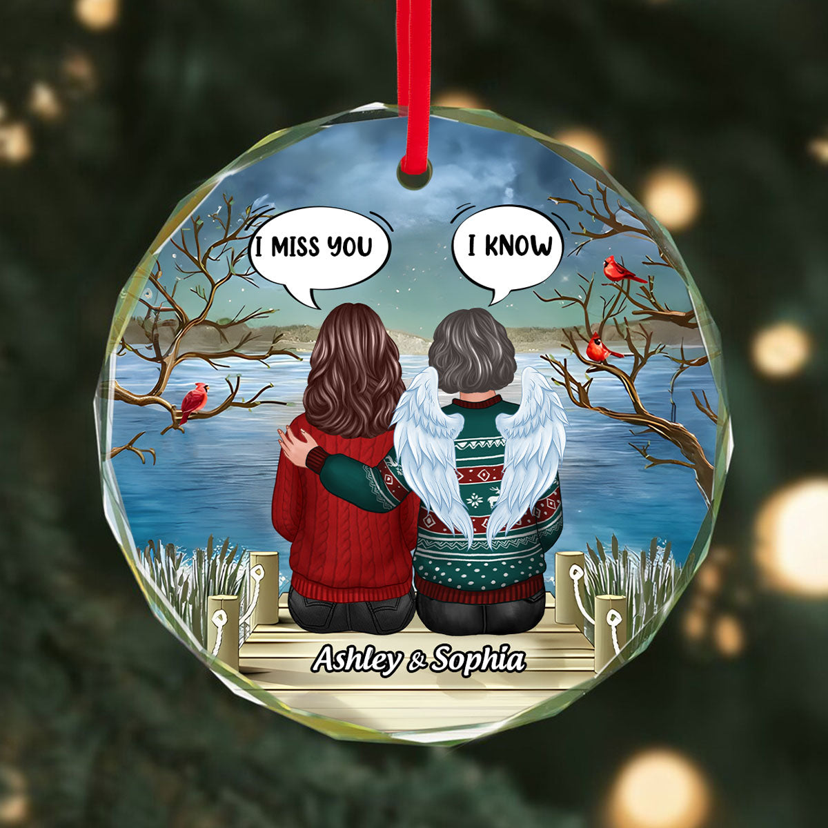 Memorial I Miss You Back View Personalized Glass Ornament, Memorial Gift, Remembrance Gift