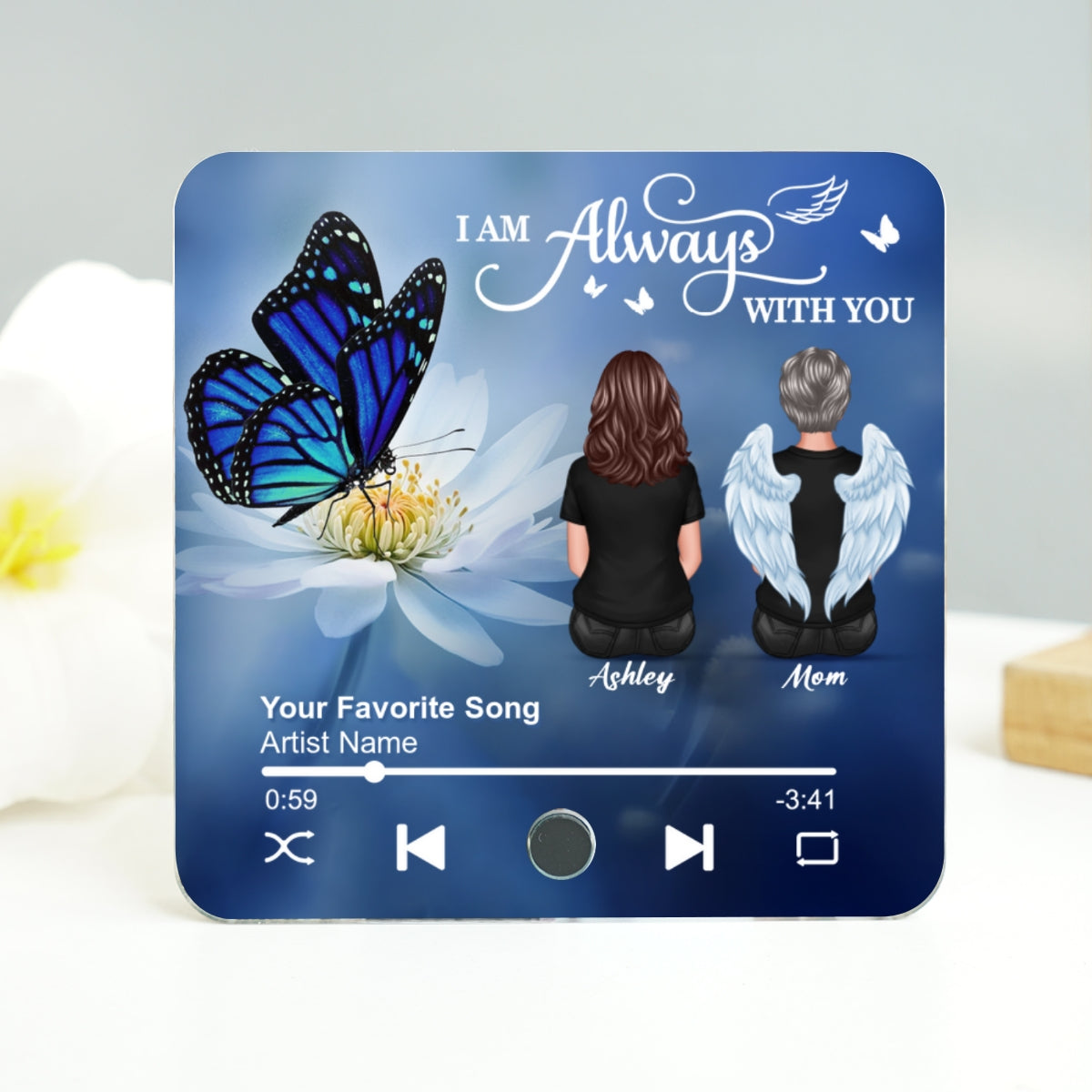 Realistic Butterfly I Am Always With You Family Members Memorial Personalized Music Fridge Magnet, Sympathy Gift