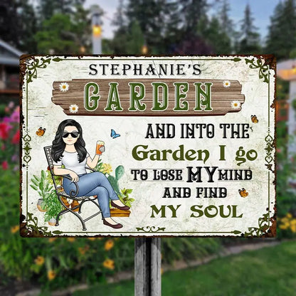 Garage Sign - And Into The Garden I Go Gardening Girl - Personalized Custom Classic Metal Signs Metal Sign The Next Custom Gift