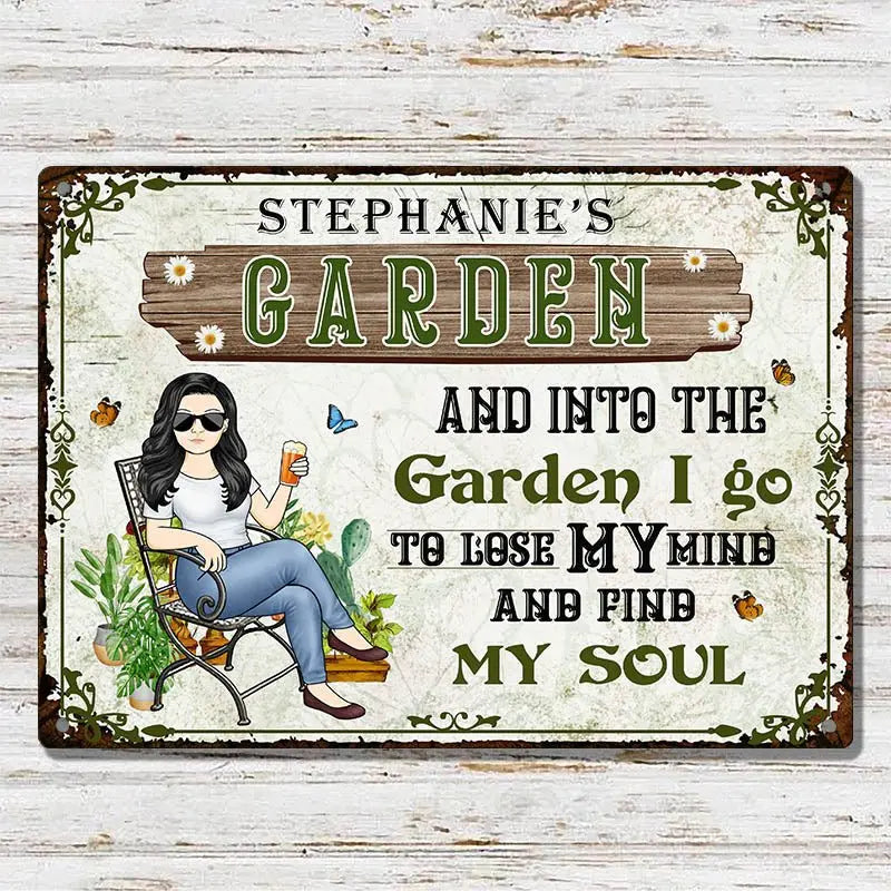 Garage Sign - And Into The Garden I Go Gardening Girl - Personalized Custom Classic Metal Signs Metal Sign The Next Custom Gift