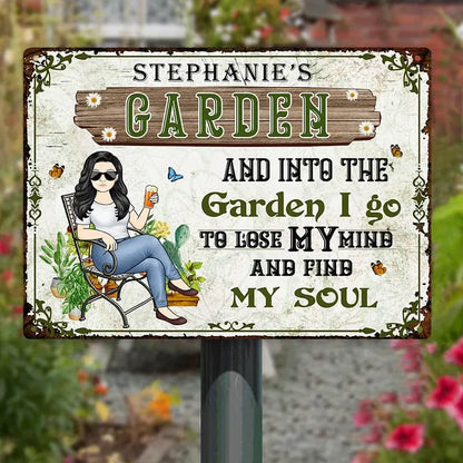 Garage Sign - And Into The Garden I Go Gardening Girl - Personalized Custom Classic Metal Signs Metal Sign The Next Custom Gift