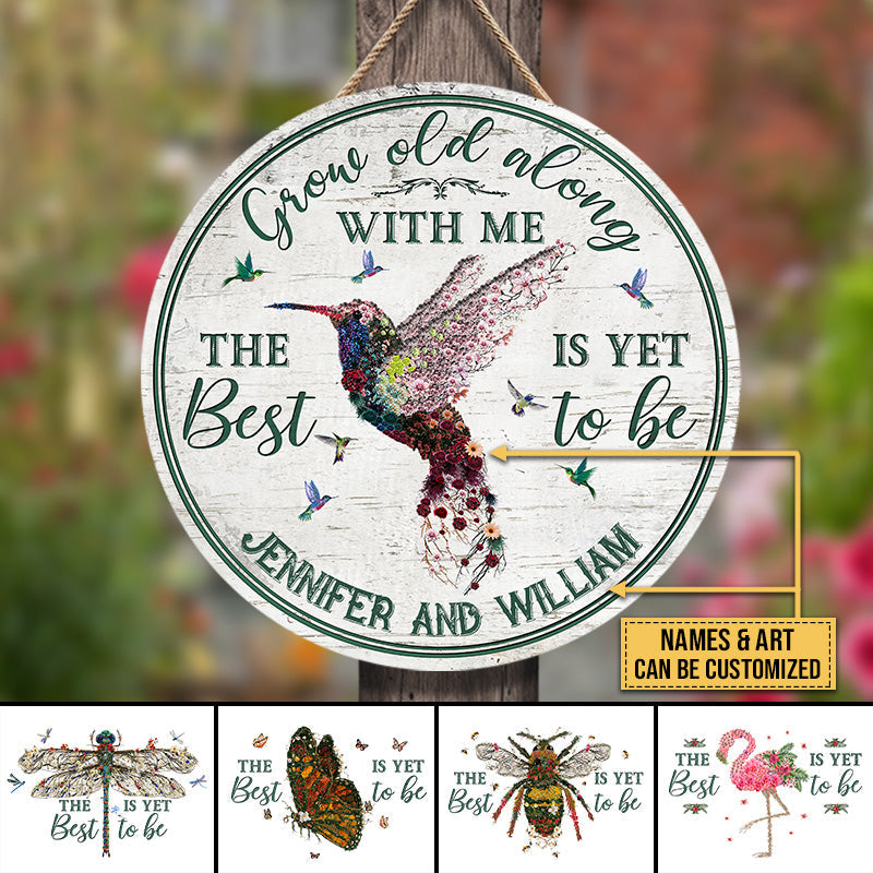 Garden Floral Art Couple Grow Old Custom Wood Circle Sign