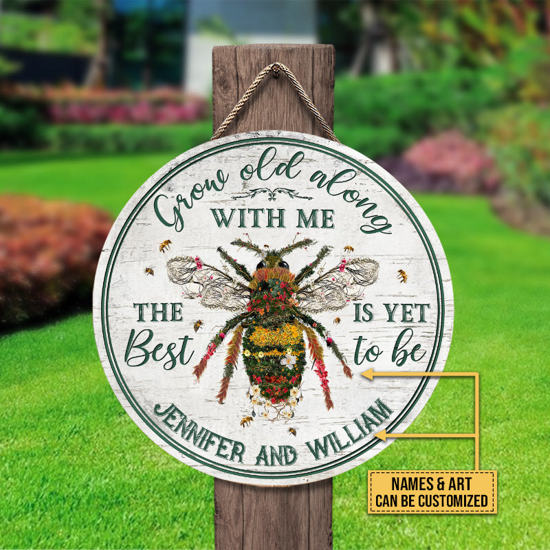 Garden Floral Art Couple Grow Old Custom Wood Circle Sign
