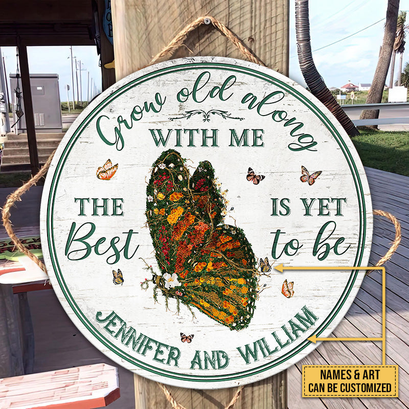 Garden Floral Art Couple Grow Old Custom Wood Circle Sign