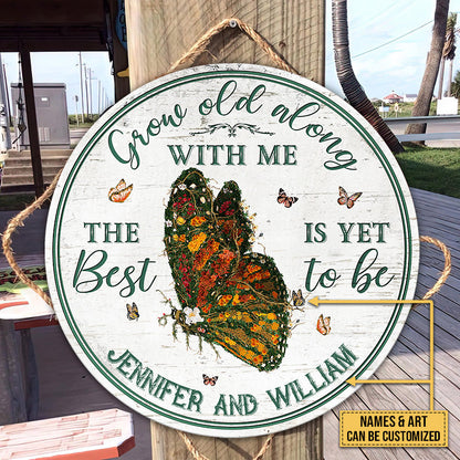 Garden Floral Art Couple Grow Old Custom Wood Circle Sign
