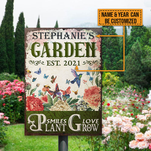 Garden Flowers Pollinators Plant Smiles Grow Love Custom Classic Metal Signs