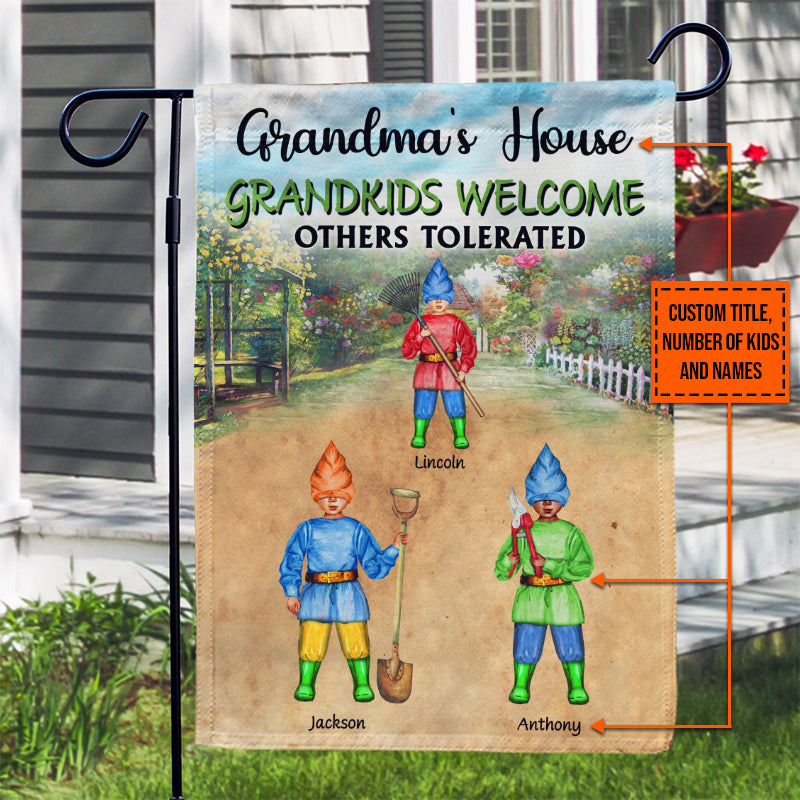 Garden Grandma Grandpa House Grandkids Welcome Others Tolerated Custom Flag