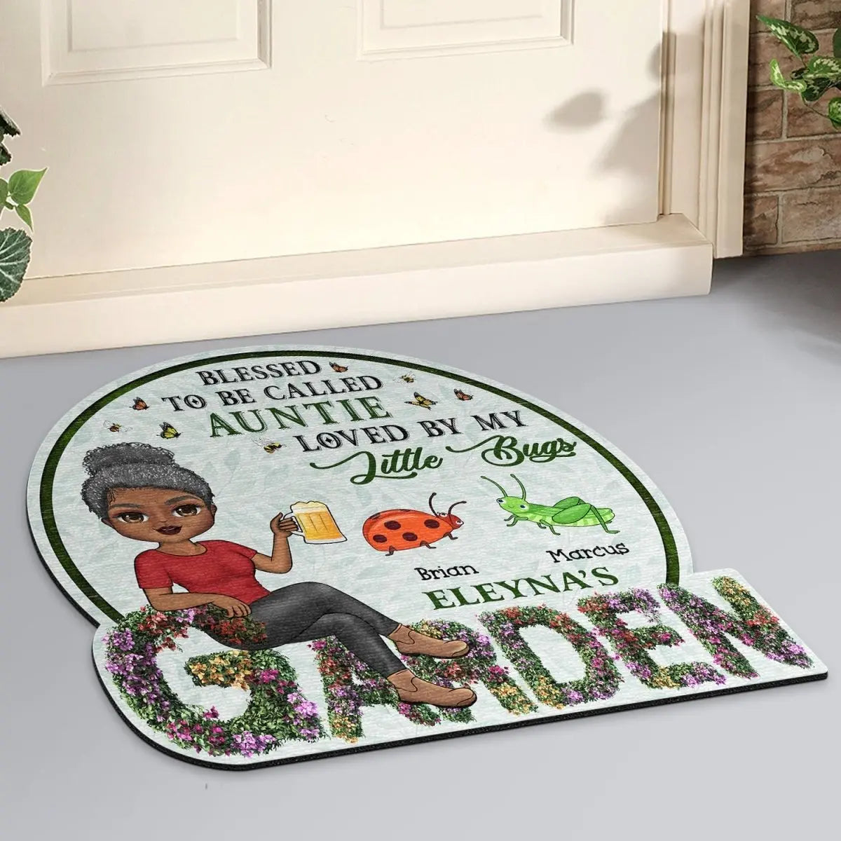 Garden Lovers - Beware A Crazy Plant Lady Lives Here - Personalized Custom Shaped Doormat (NM) Doormat The Next Custom Gift