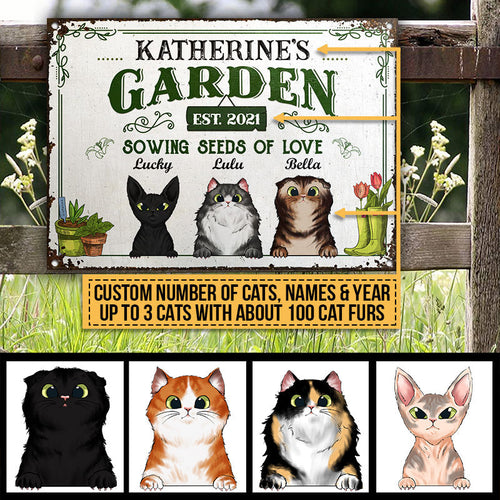 Garden Sowing Seeds Of Love, Yard Sign, Cat Lover Gift, Custom Classic Metal Sign
