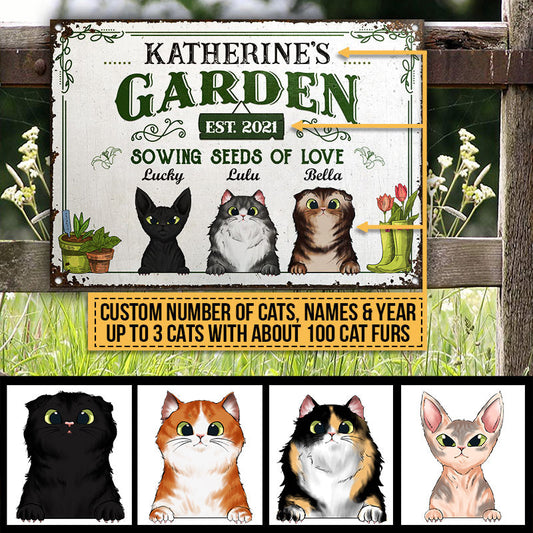 Garden Sowing Seeds Of Love, Yard Sign, Cat Lover Gift, Custom Classic Metal Sign