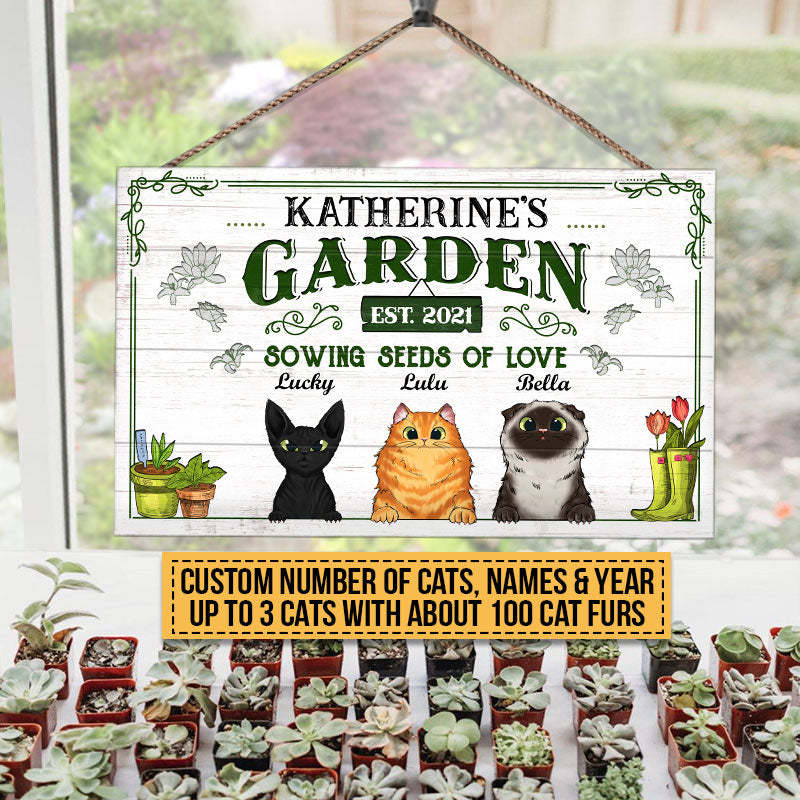 Garden Sowing Seeds Of Love, Yard Sign, Cat Lover Gift, Custom Wood Rectangle Sign