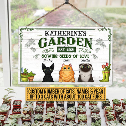 Garden Sowing Seeds Of Love, Yard Sign, Cat Lover Gift, Custom Wood Rectangle Sign