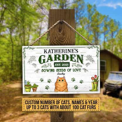 Garden Sowing Seeds Of Love, Yard Sign, Cat Lover Gift, Custom Wood Rectangle Sign