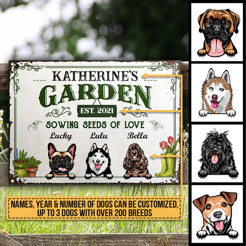 Garden Sowing Seeds Of Love, Yard Sign, Dog Lover Gift, Custom Classic Metal Signs