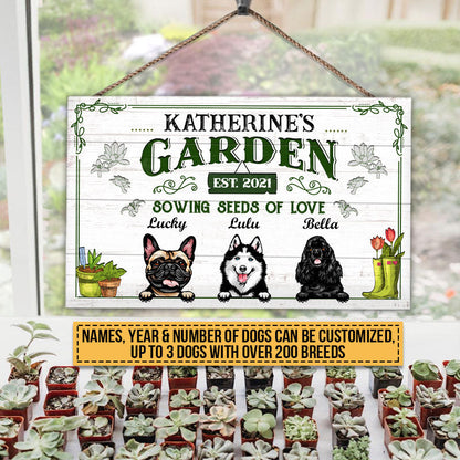 Garden Sowing Seeds Of Love, Yard Sign, Dog Lover Gift, Custom Wood Rectangle Sign