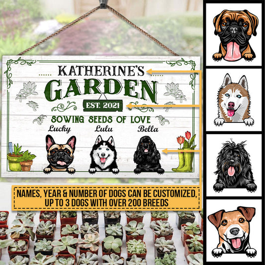 Garden Sowing Seeds Of Love, Yard Sign, Dog Lover Gift, Custom Wood Rectangle Sign
