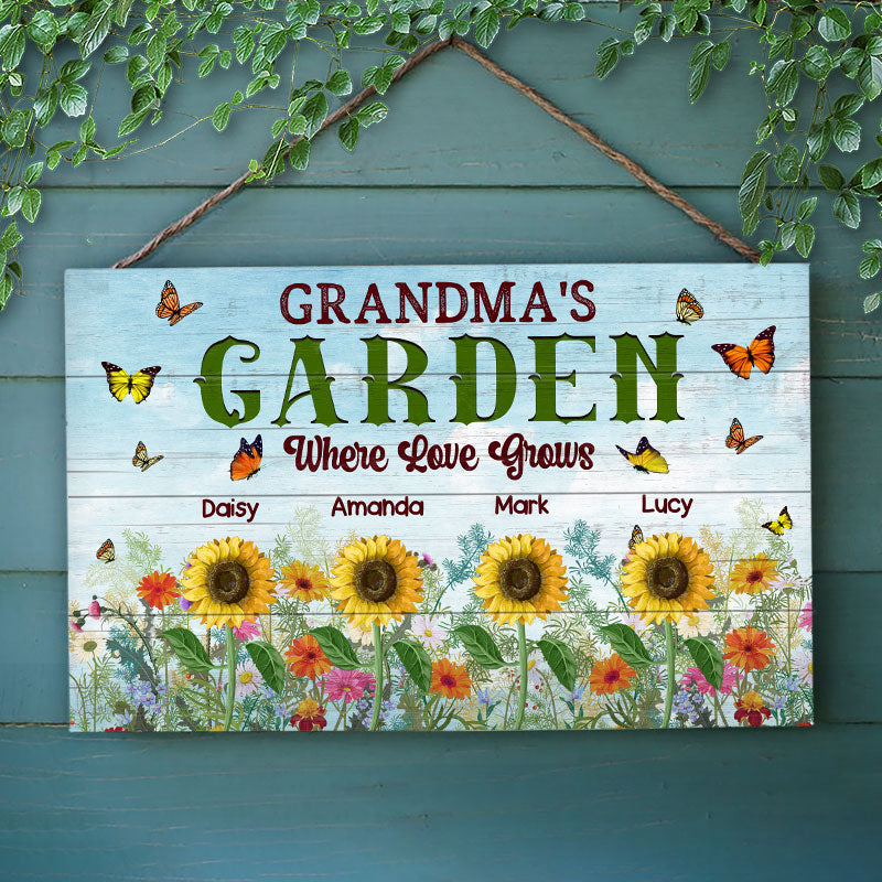 Garden Where Love Grows - Gift For Grandma - Personalized Custom Wood Rectangle Sign