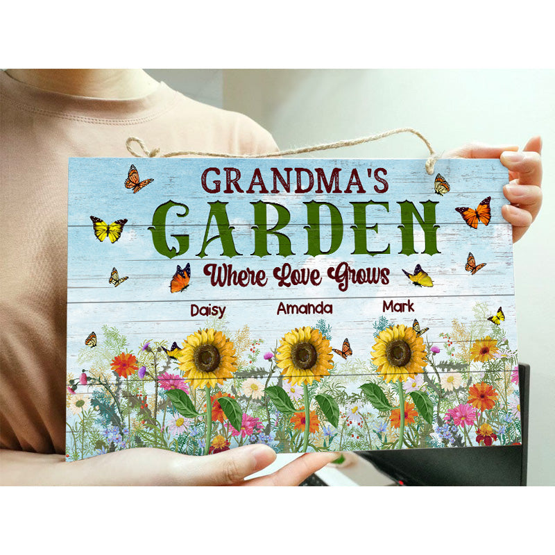 Garden Where Love Grows - Gift For Grandma - Personalized Custom Wood Rectangle Sign