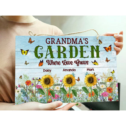 Garden Where Love Grows - Gift For Grandma - Personalized Custom Wood Rectangle Sign