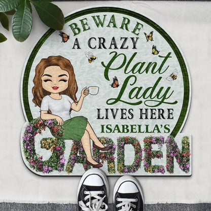 Gardening - Beware A Crazy Plant Lady Lives Here - Personalized Custom Shaped Doormat Doormat The Next Custom Gift