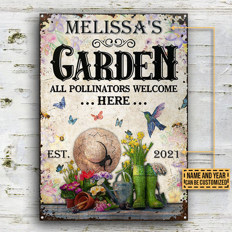 Gardening Floral Pollinators Welcome Custom Classic Metal Signs