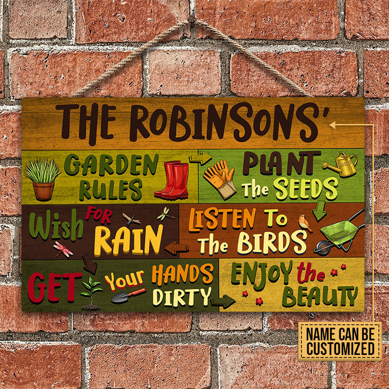 Gardening Garden Rules Custom Wood Rectangle Sign