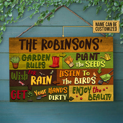 Gardening Garden Rules Custom Wood Rectangle Sign