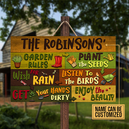 Gardening Garden Rules Custom Wood Rectangle Sign