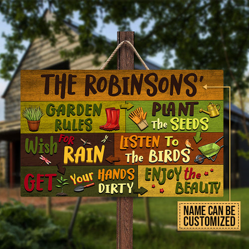 Gardening Garden Rules Custom Wood Rectangle Sign