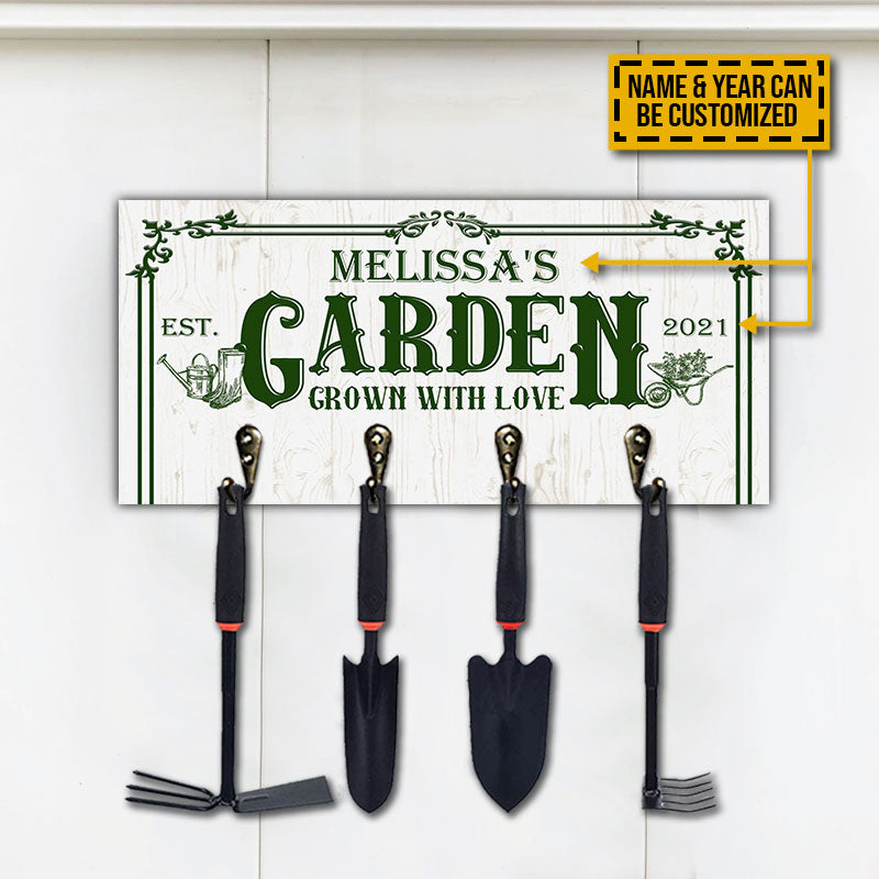 Gardening Tools Rack Grown With Love Personalized Custom Wood Key Holder