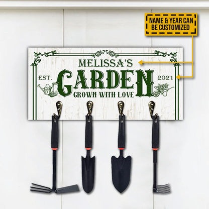 Gardening Tools Rack Grown With Love Personalized Custom Wood Key Holder